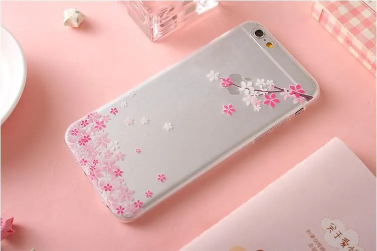 Sakura Relief Painted Phone Cases For iPhone 6 6s plus 5 5S SE Case Shell Coque Soft Silicone Transparent Cover |