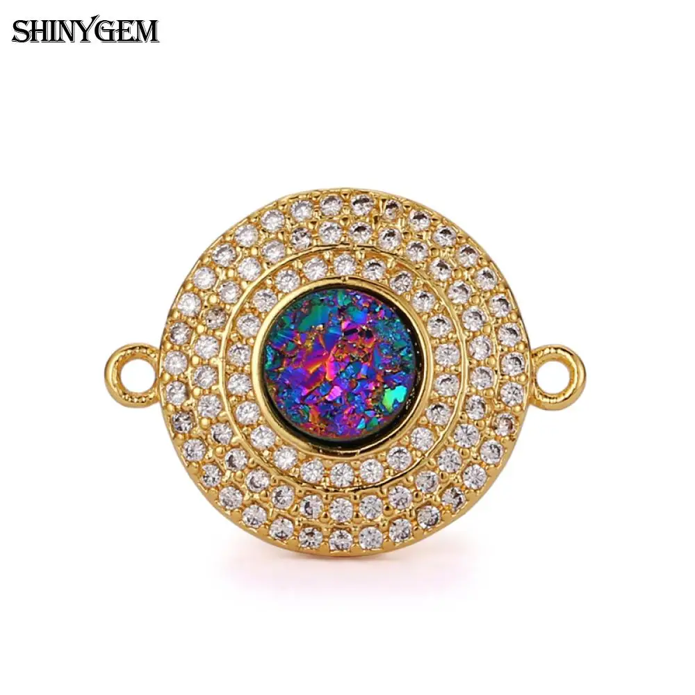 SHINYGEM натуральный Друза камень талисманы AAA циркон микропроложить Connertor круглой