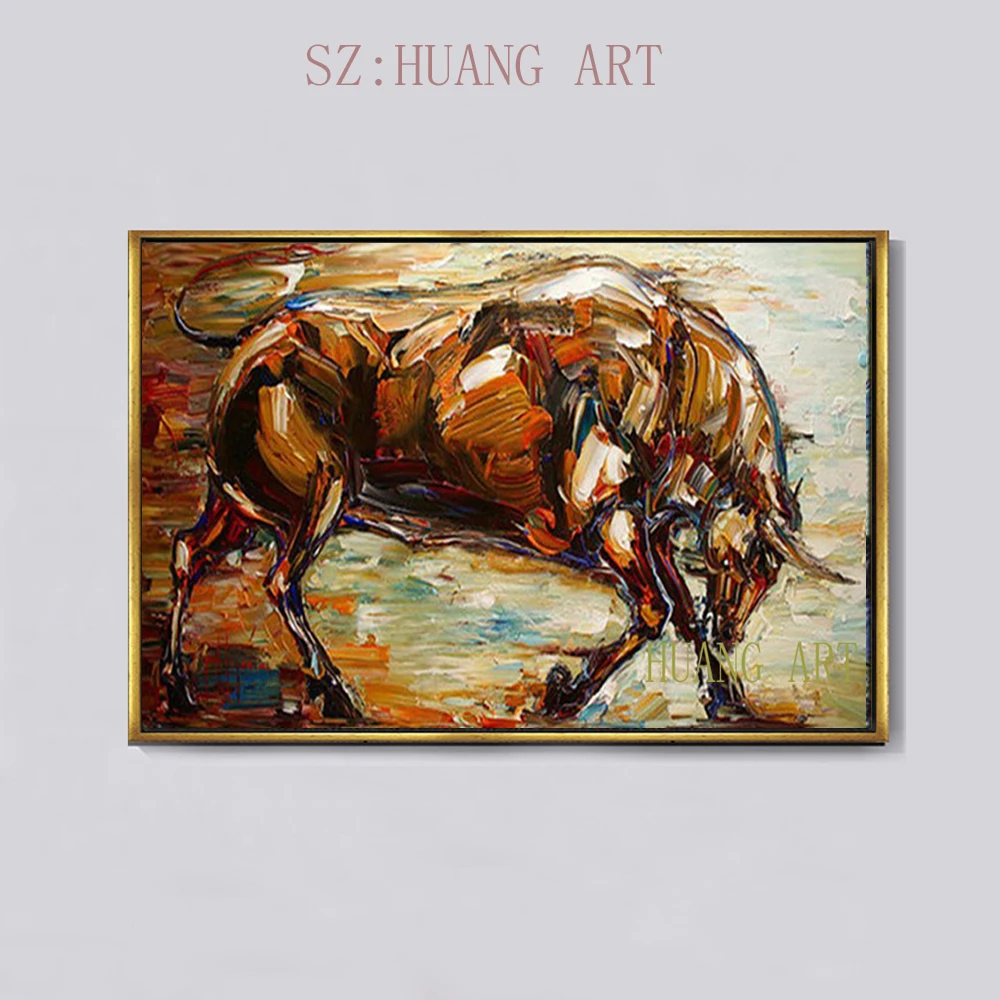

Expert Artist Hand-painted High Quality Palette Knife Bull Oil Painting on Canvas Handmade Textured Strong Bull Oil Painting