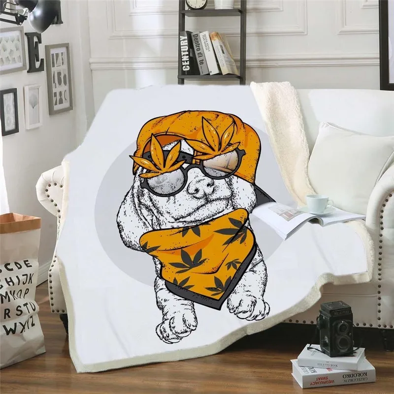 3D животное собака коллекция шерпа одеяло Мопс плюшевые украшения спальни пледы