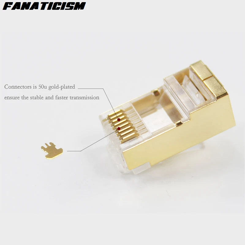 Online 2000 Stücke Gold Metall Schild RJ45 Netzwerk 8P8C Modulare Stecker Für Cat6 Cat6e Ethernet Lan Kabel Stecker Cat6 CAT6e Stecker Adapter