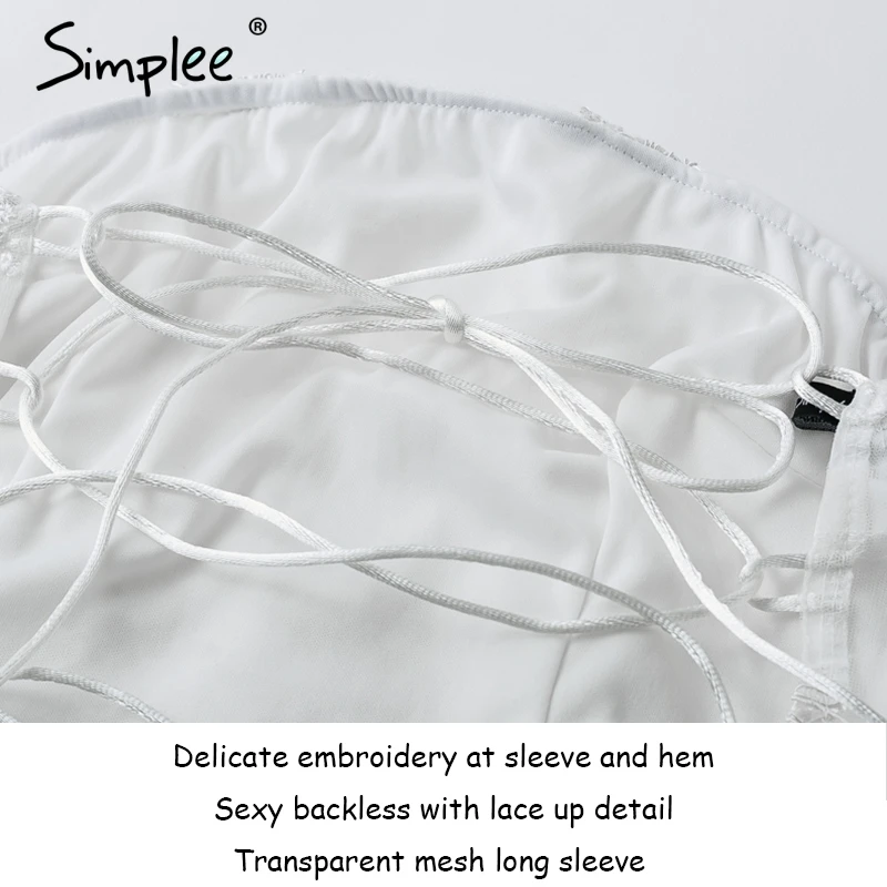 Simplee Женская белая рубашка с открытой спиной сетчатая прозрачная