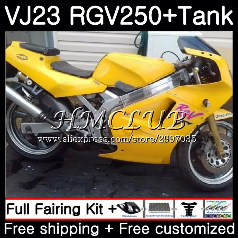

Набор + бак для SUZUKI VJ21 VJ22 VJ23 RGV250 97 98 корпус 43HC. 1 глянцевый желтый RGV 250 VJ 21 22 23 SAPC RGV-250 1997 1998 обтекатель
