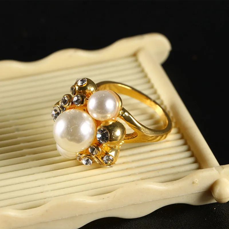 WalerV New Gold Color Ring for Women Set Fashion Charm Luxury White Round Three Pearl Rings Prom Party Wedding Jewelry Finger | Украшения и