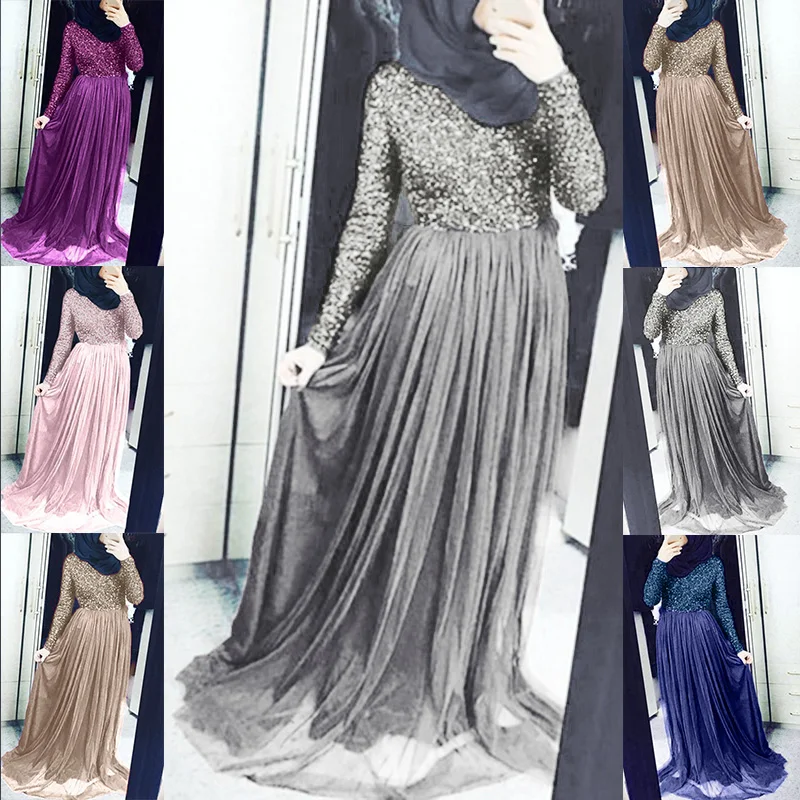 Женское элегантное платье женское мусульманское макси длинный рукав Сращивание