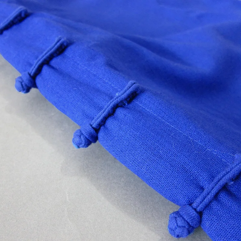 

Navy blue improved modern Qipao linen cotton Cheongsam