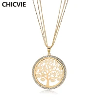 chicvie gold chain tree of life necklace pendants women stainless steel jewelry necklace for womens statement necklace sne180004