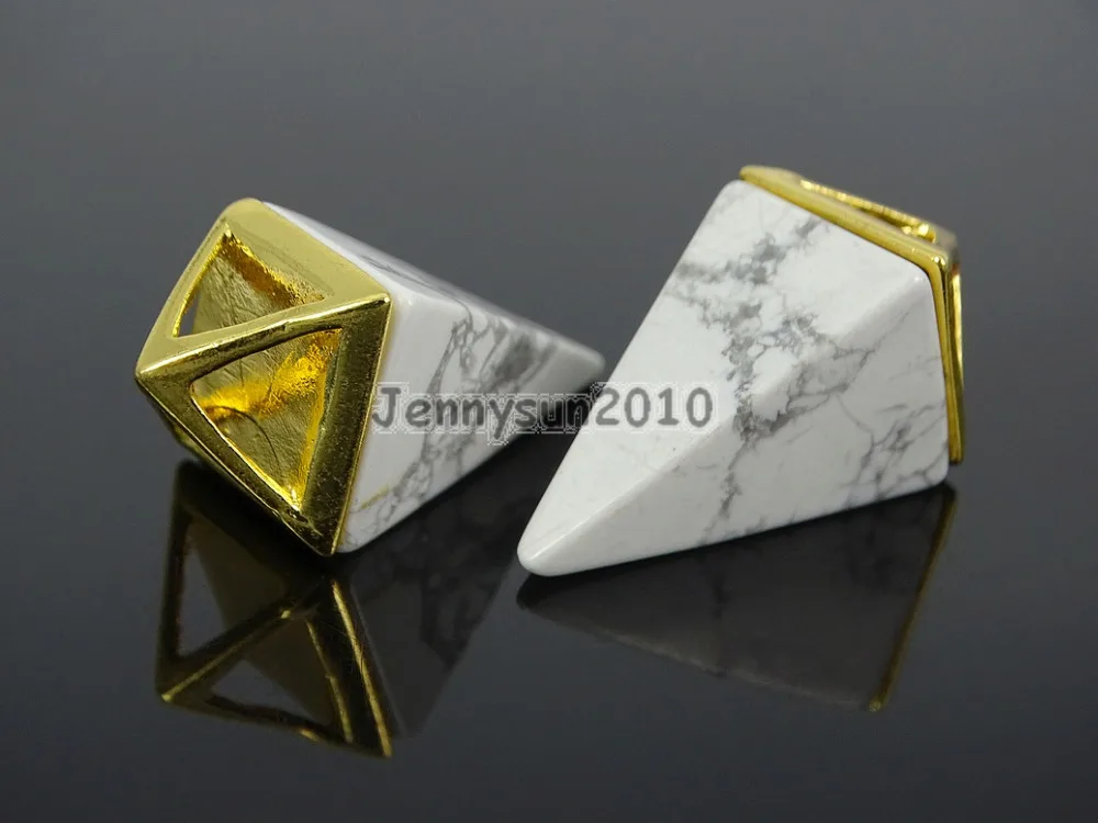 

Natural White Howtite Gems Stones Pyramid Pointed Healing Reiki Chakra Gold Pendant Beads Necklace Earrings Jewelry 5Pcs/Pack