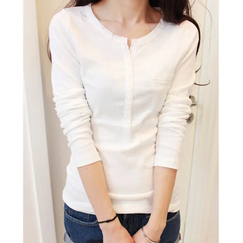 Женская Футболка Для Весна 2017 Новая Мода Полный Рукав V-образным Вырезом черный