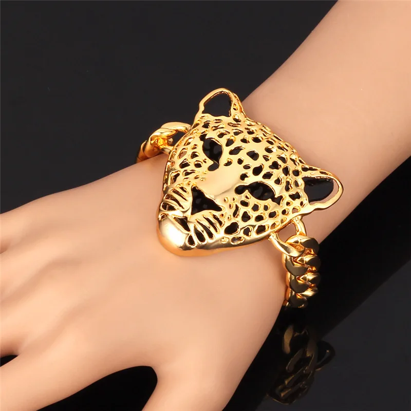 Ожерелье и браслет с головой леопарда Комплект сережек для женщин Винтажные