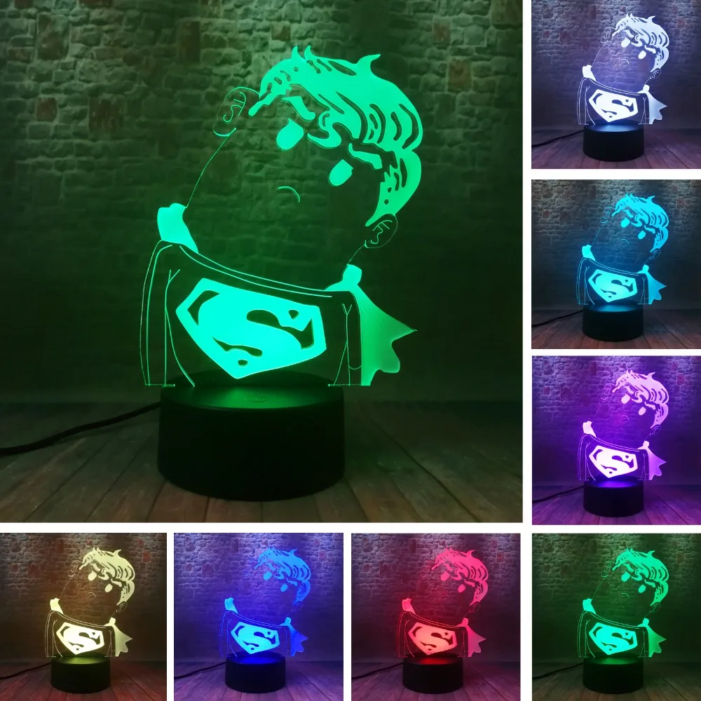 DC Супермен легенды крутой герой мультфильм милый Q Ночник LED 7 красочных изменений