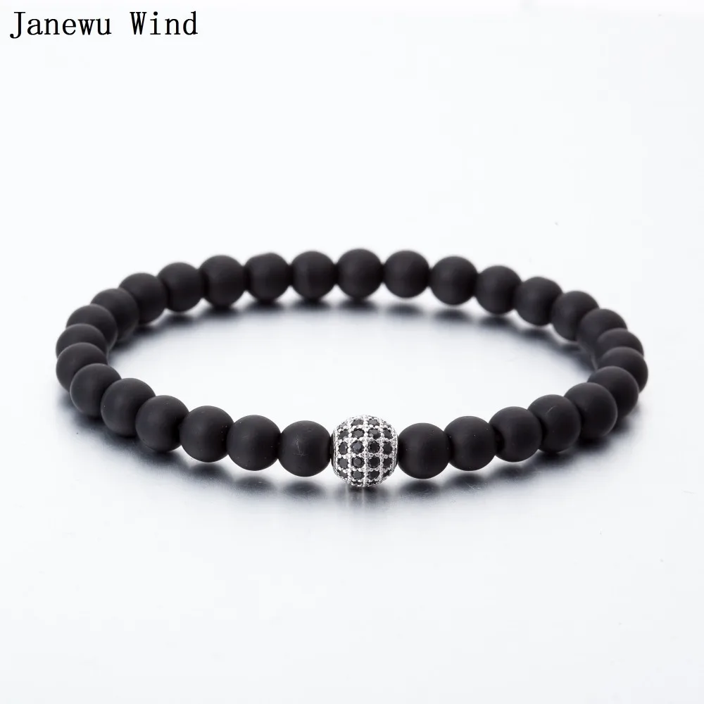 Janewu Wind 3 шт./компл. 6 мм черный камень бусины 8 CZ мяч эластичный браслет