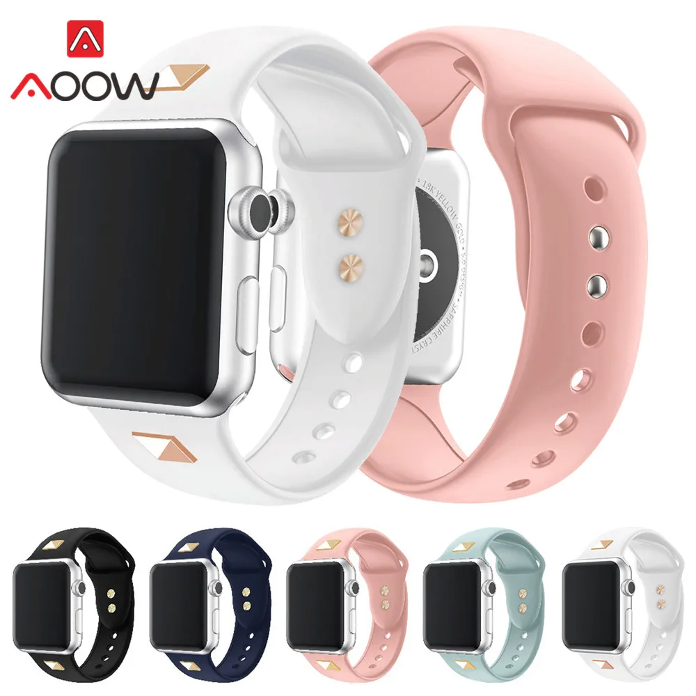 Силиконовый ремешок для часов Apple Watch 40 мм 44 мм 38 мм 42 мм с заклепками Модный Резиновый сменный ремешок для iWatch 1 2 3 4