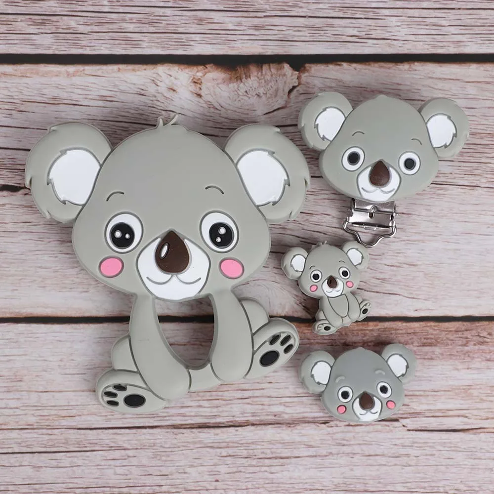 TYRY.HU-Cuentas de Koala de 6 piezas, Clips de chupete de cart&oacute;n, cuentas de silicona de grado alimenticio, varilla peque&ntilde;a, Mini mordedor para beb&eacute;-4