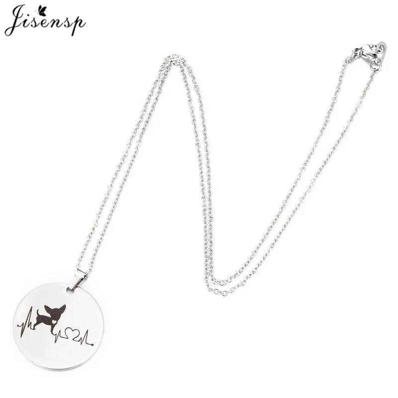 Jisensp Stainless Steel Chihuahua Dog Pendant Necklace for Girls Fashion Jewelry Heartbeat Necklaces Women Charm Choker | Украшения и