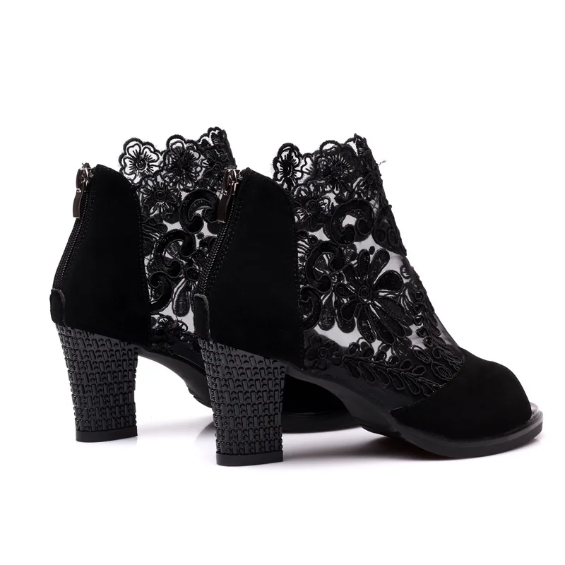 Sports Shoes For Women Square Dance Shoes Ladies Mesh Toe Dance Shoes Modern Fitness Shoes Woman Net Fish Mouth Boots