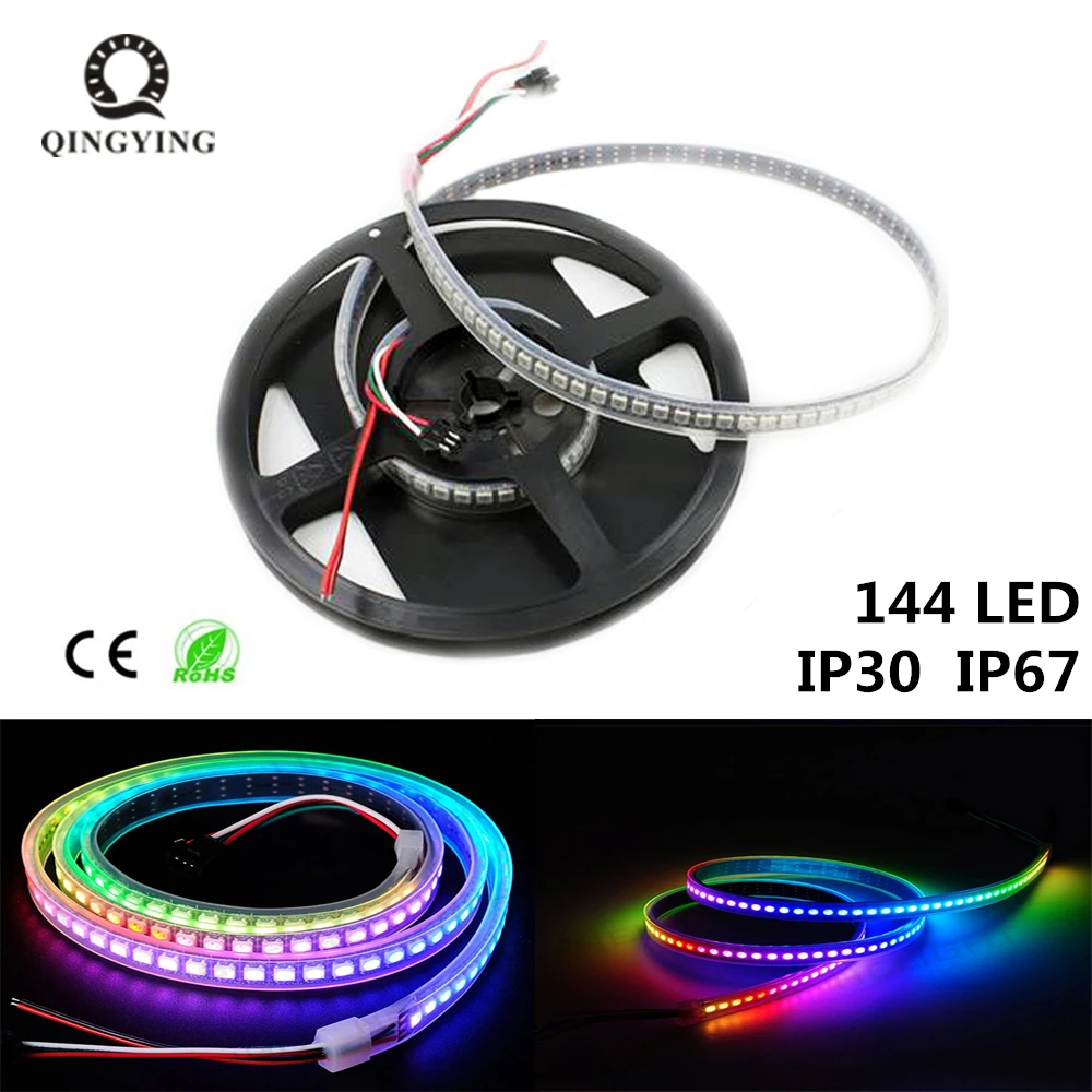DC5V 1 м WS2812B Светодиодная лента 144LED/m индивидуально Адресуемая светодиодная