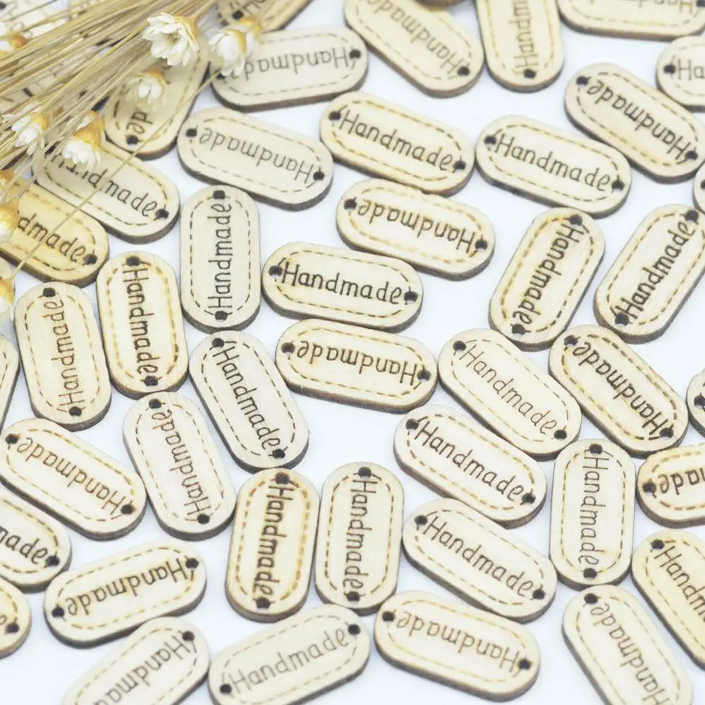 Этикетка ручной работы KALASO 50 шт. деревянные пуговицы для шитья одежды тиснение