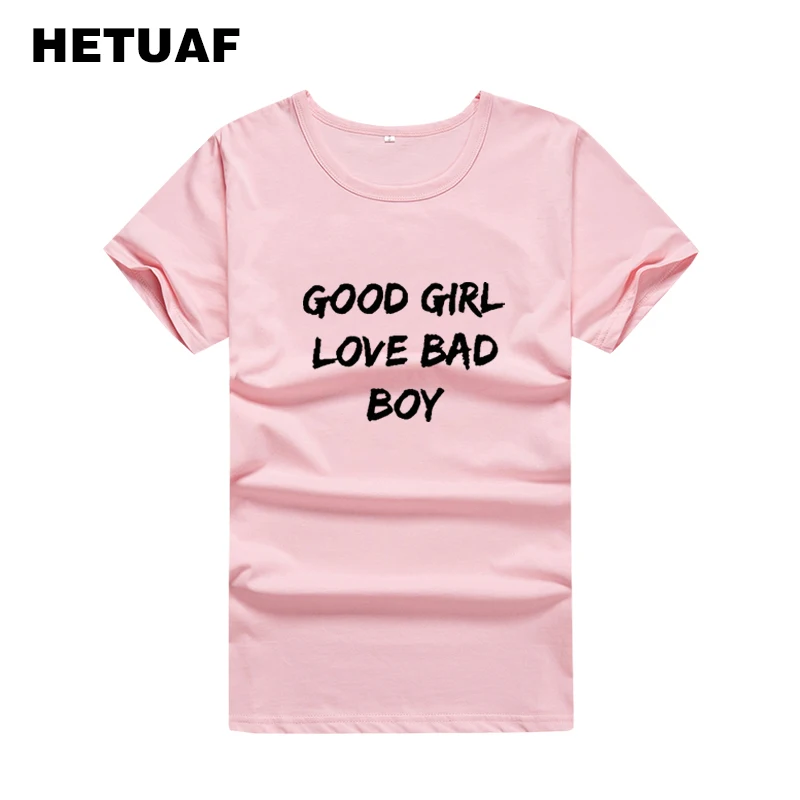 Женская хлопковая Футболка HETUAF черная или белая футболка с принтом Love Bad Boy Топ в