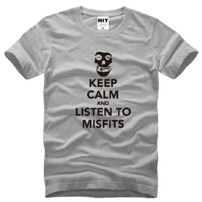 С надписью Keep Calm and слушать Misfits футболка с надписями и рисунком в виде черепа Для