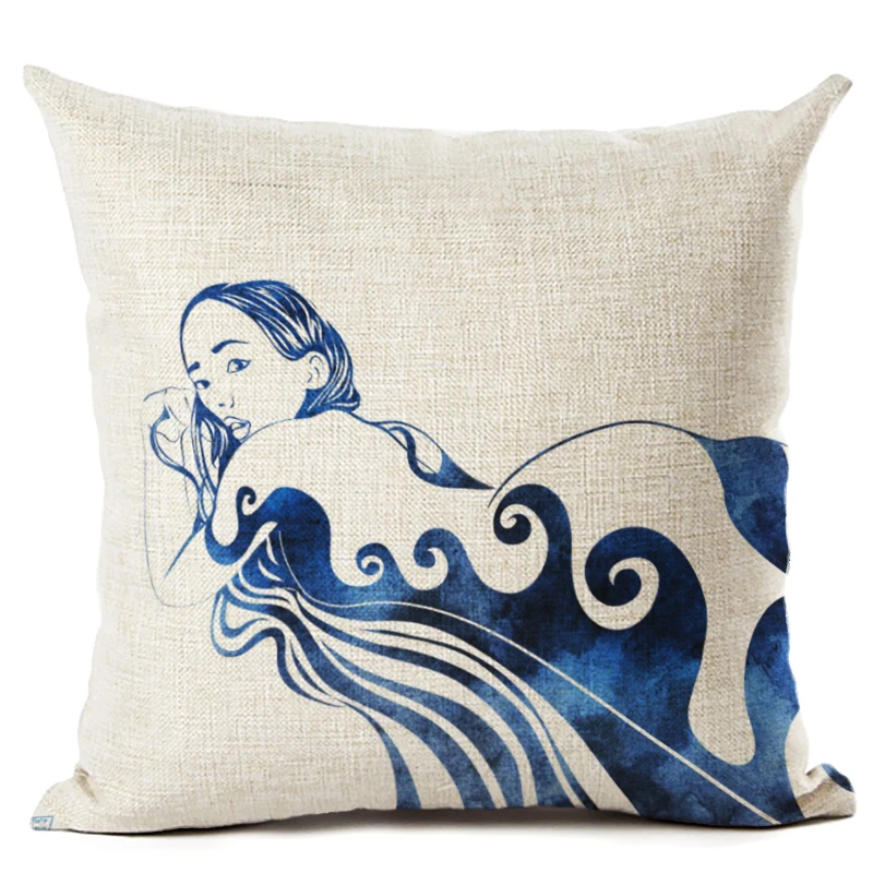 Лидер продаж 2017 домашняя декоративная подушка для дивана с синими волнами чехол