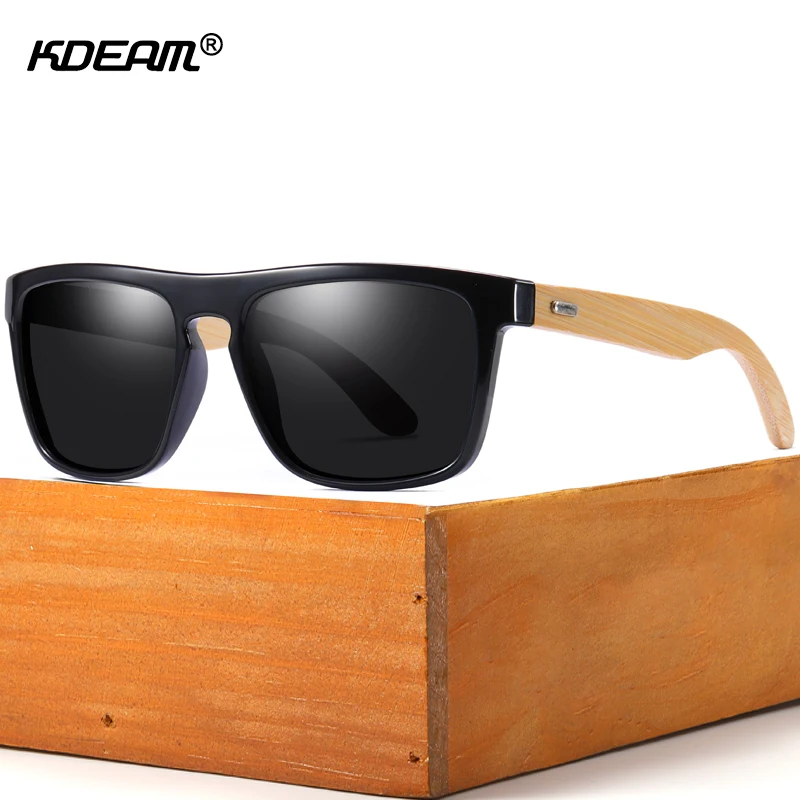 Мужские и женские темные очки KDEAM, поляризационные солнцезащитные очки из натурального бамбука, дорожные солнцезащитные очки из желтого де...