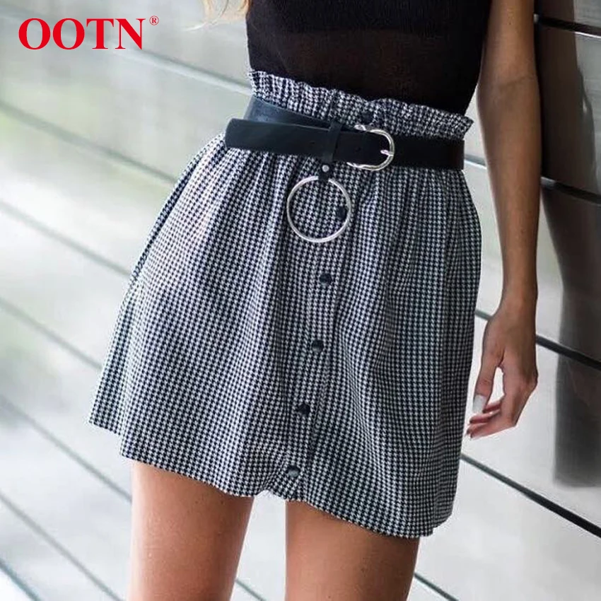OOTN клетчатая юбка Для женщин Высокая Талия мини-юбка летние женские короткие
