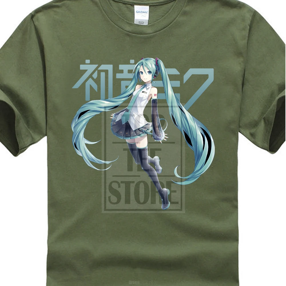Армейский зеленый Новинка; Лидер продаж! Vocaloid Hatsune Miku аниме футболка Размеры M до 2Xl - Цвет: Армейский зеленый