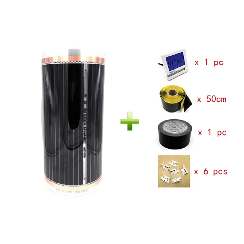 MK605 Sets MINCO HEAT 5 квадратных метров электрическая инфракрасная нагревательная пленка 50 см X 10 м теплый коврик с термостатом, зажимами, аксессуарами - Цвет: MK605 Sets