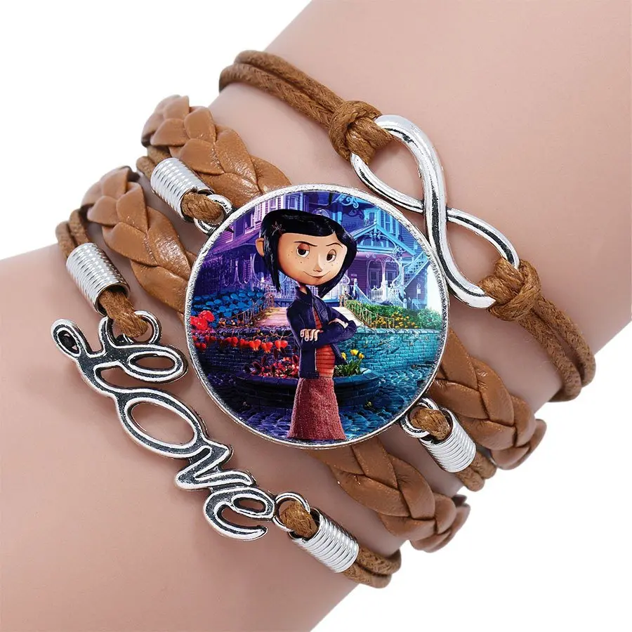 as picture Coraline, модные ювелирные изделия, стеклянный кабошон, многослойный черный/коричневый кожаный браслет, женский браслет, для женщин, ручной работы, для девушек - Окраска металла: as picture