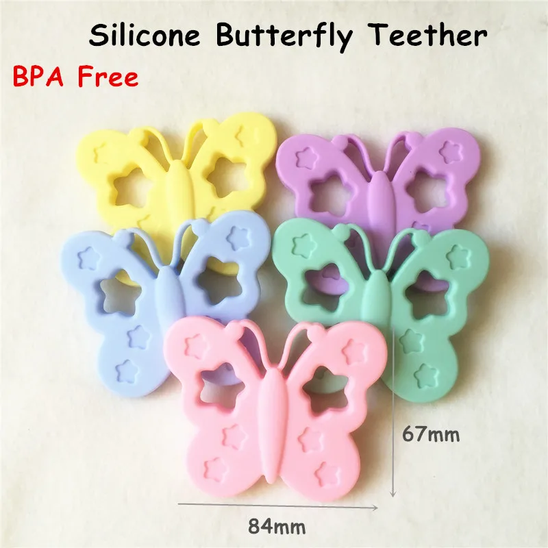 

Chengkai 5PCS Silicone Butterfly Teether DIY Baby Shower Pacifier Dummy Animal Pendant Nursing Jewelry Sensory Toy