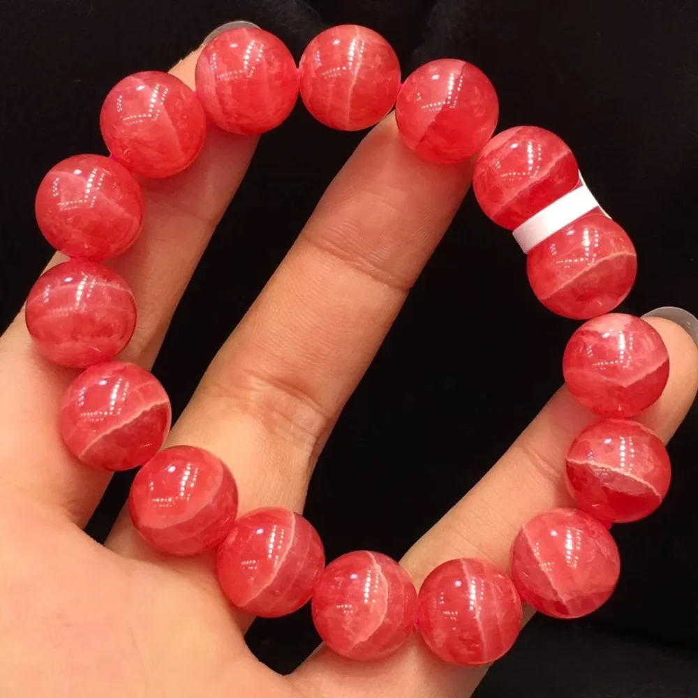 

12.7mm Genuine Natural Rhodochrosite Bracelets Crystal Red Rose Round Argentina Bead For Women Female Gift Stretch Bracelet