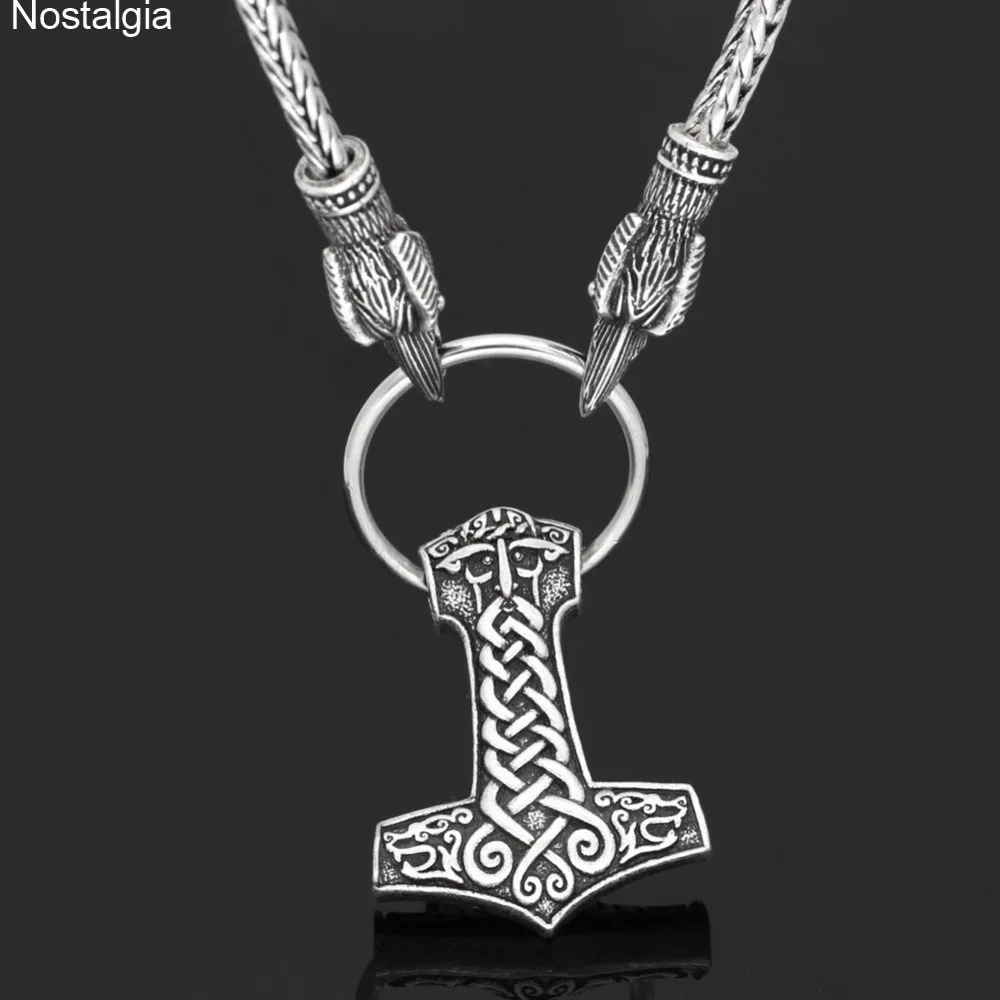 Мужское Длинное колье с кулоном Norse Thor Hammer Odin Mjolnir металлическая кожаная цепочка в