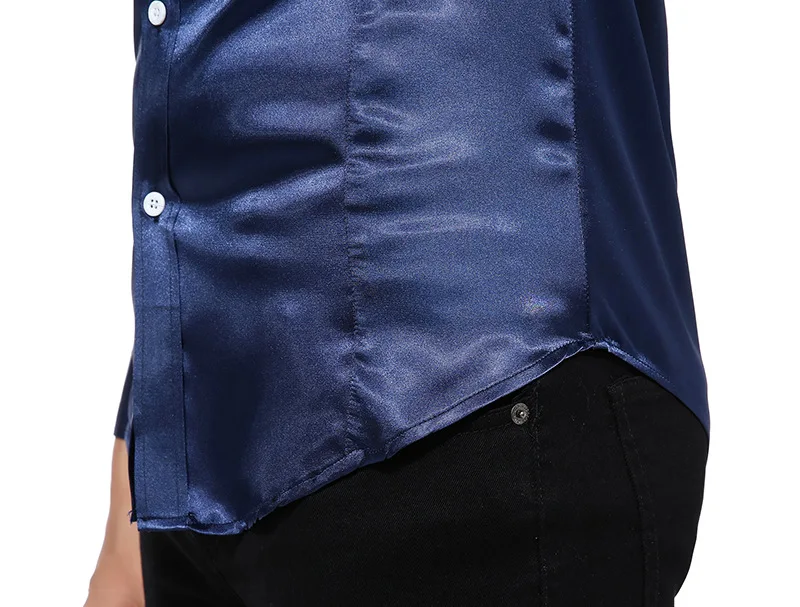 Шелковая атласная Мужская рубашка Chemise Homme модная мужская приталенная смокинговая рубашка Повседневная блестящая шелковая рубашка на пуговицах