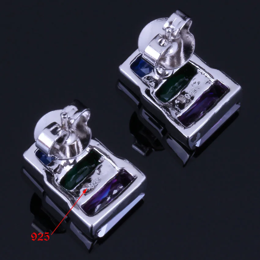 Trapezoid Multigem разноцветный Кубический Цирконий 925 стерлингового серебра ювелирные