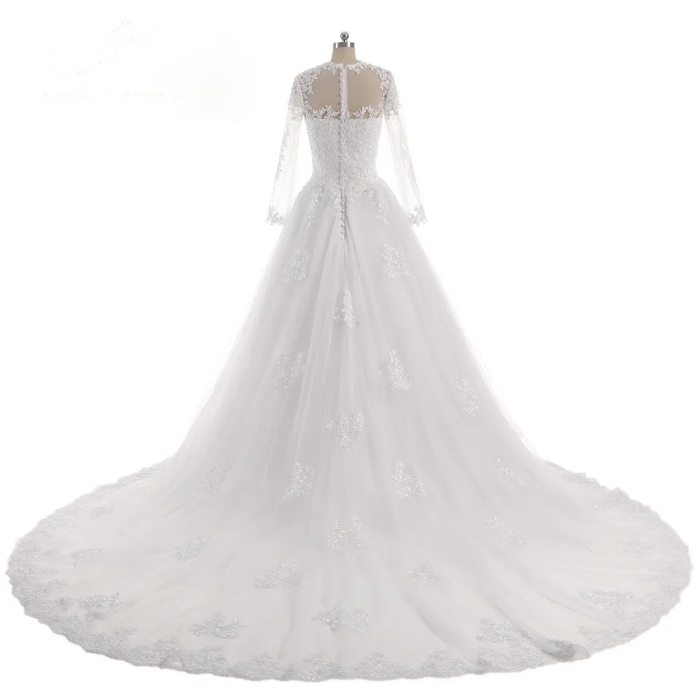Любовник Поцелуй Vestido De Noiva круглым вырезом Иллюзия с длинным рукавом свадебное