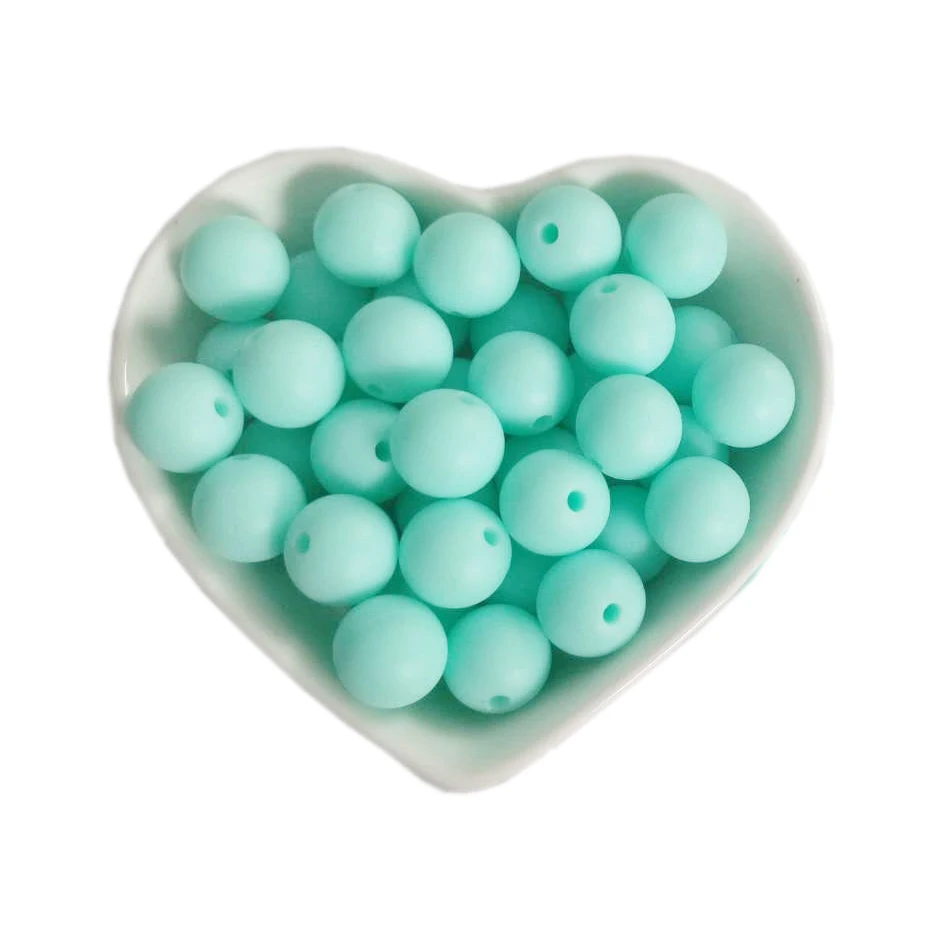 200pcs Mint green 200 шт Силиконовые Бусины круглые 12 мм Детские Прорезыватели для зубов жевательные бусины для соски клипсы ожерелье жевательные прорезыватели BPA бесплатные силиконовые игрушки - Цвет: 200pcs Mint green