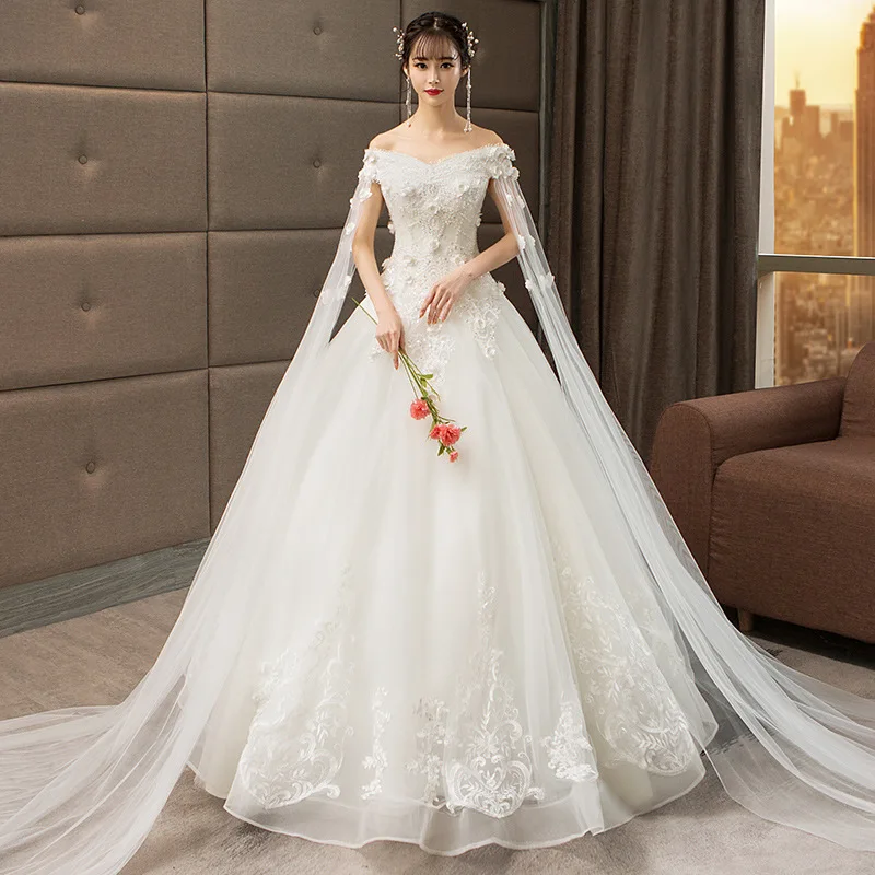 

Elegant Wedding Dresses 2019 New Off Shoulder Ball Gown Wedding Gowns Lace Tulle Bride Dress Cheap Vestidos De Noiva