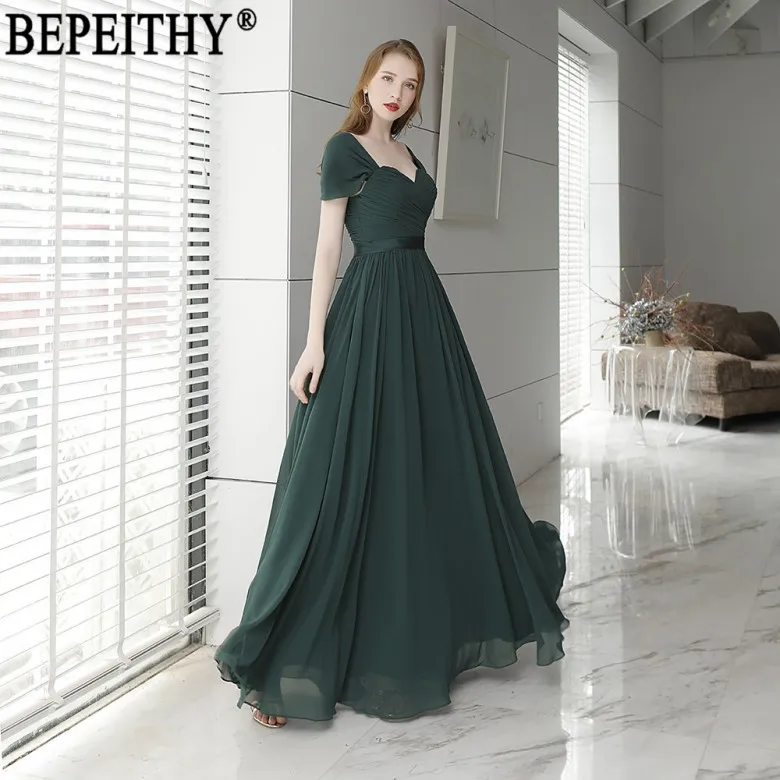 Зеленый BEPEITHY vestido de festa Новое поступление Простое черно-зеленое платье для выпускного вечера с рукавами-крылышками Длинные вечерние платья - Цвет: Зеленый