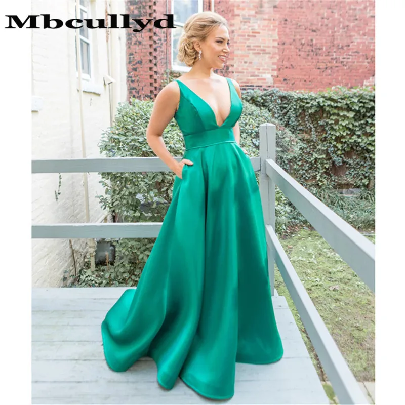 Длинные платья для выпускного Mbcullyd ТРАПЕЦИЕВИДНОЕ зеленое официальное вечернее