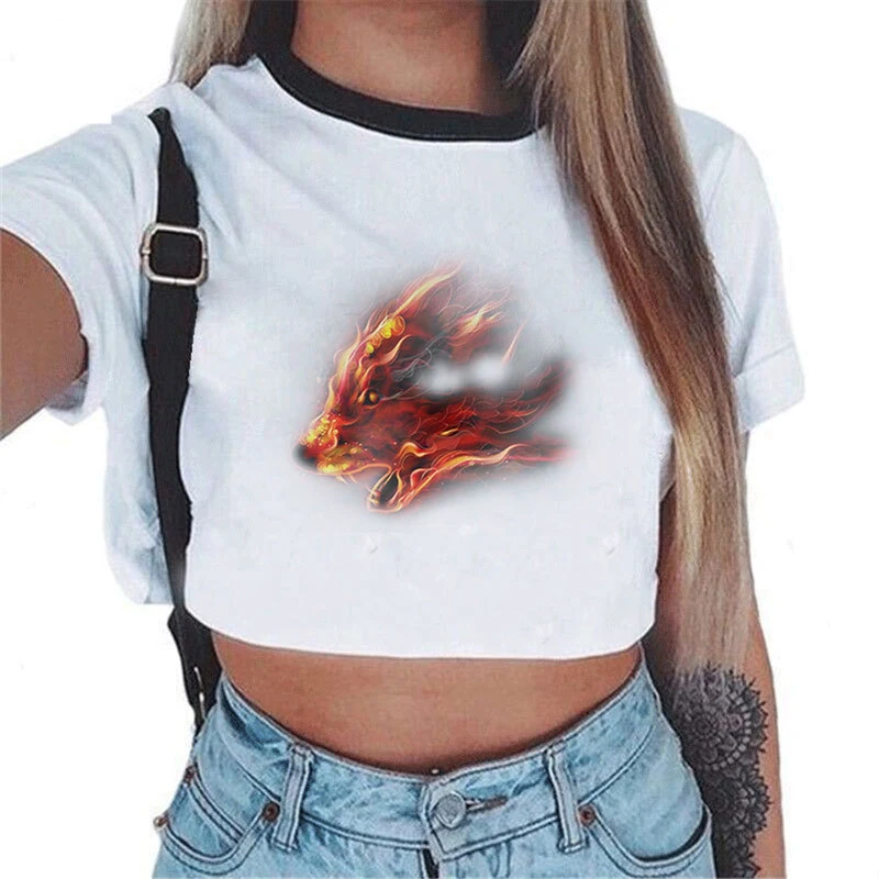2018 New Hot Sale Woman Summer Fashion Wild Wolf Print Short Sleeve White T-shirt Europe And The United States Style Женская одежда
