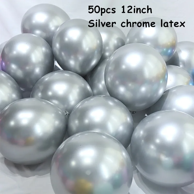 50pcs Silver Chrome 76 шт./лот металлик Chrome латексные гелиевые шары с днем рождения письмо воздушный шар украшения для детей и взрослых Шары поставки - Цвет: 50pcs Silver Chrome