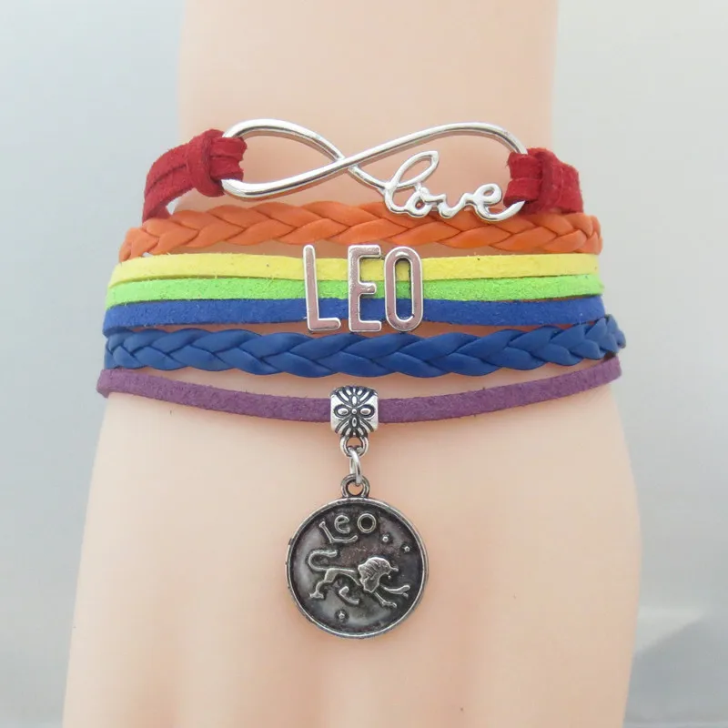 JEPHNE винтажный Радужный Плетеный многослойный браслет с надписью Infinity Love и Zodiac 12