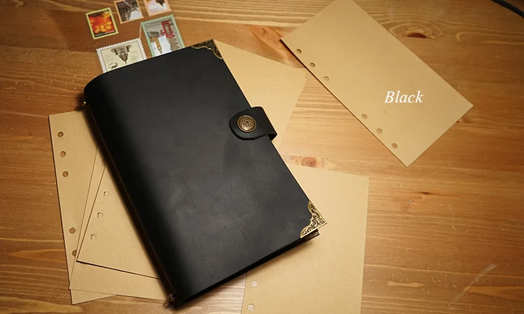 vintage black Hatimry из натуральной кожи жорнал ноутбук B6 Размер sparil Кнопка крафт бумага Альбомы для набросков коричневый цвет школьные тетради принадлежности - Цвет: vintage black