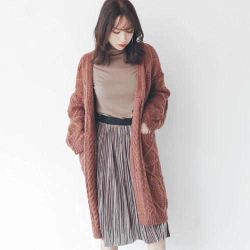 Winter Wear Korean Version Lantern Sleeve Thickened Medium Long Knitted Twisted Women Warm Out Sweater |