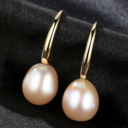 

S925 Sterling Silver Pearls Earrings Drop 10-11mm Natural Pearls Jewelry Dangle Earrings Hooked Gold Plated