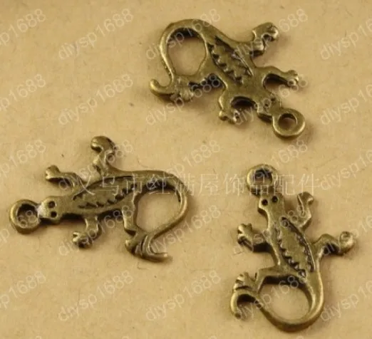 

200pcs/lot Zinc alloy bead Antique Bronze Plated Charms Pendants Fit Jewelry Findings Making 18*13MM gecko Shape JJA3446