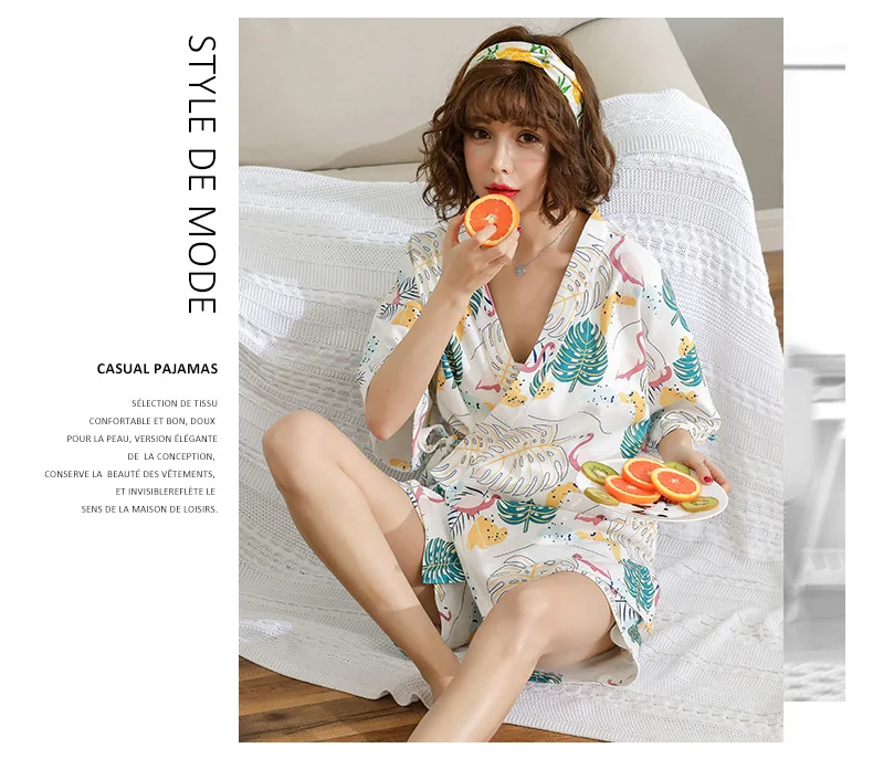 Кимоно для женщин, PyjamasSummer, хлопок, с короткими рукавами, из двух предметов, японский сексуальный пижамный комплект для девочек, открытые рубашки, домашние костюмы, одежда для сна