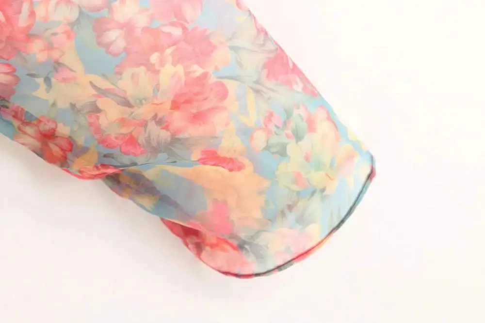 Women Blouse Sexy Transparent Floral Print Organza Shirt 2019 Summer Bow Tied Collar Long Sleeve Slim Blusas Feminine Tops | Женская