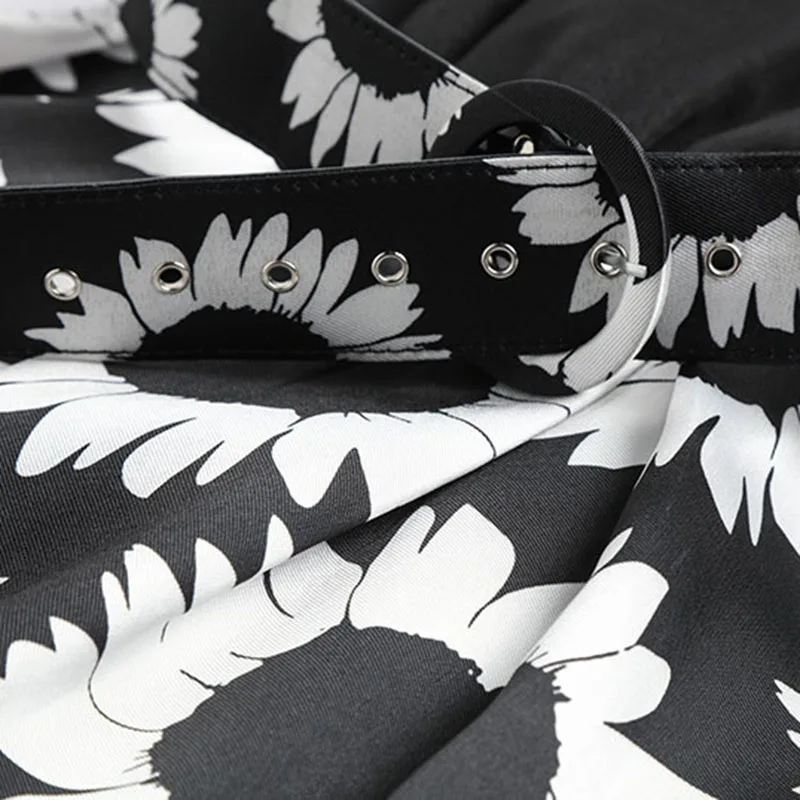 Радость На Душу Населения 2017 Весна Осень Женщины Dress Черно-Белой Печати Vintage Robe Femme